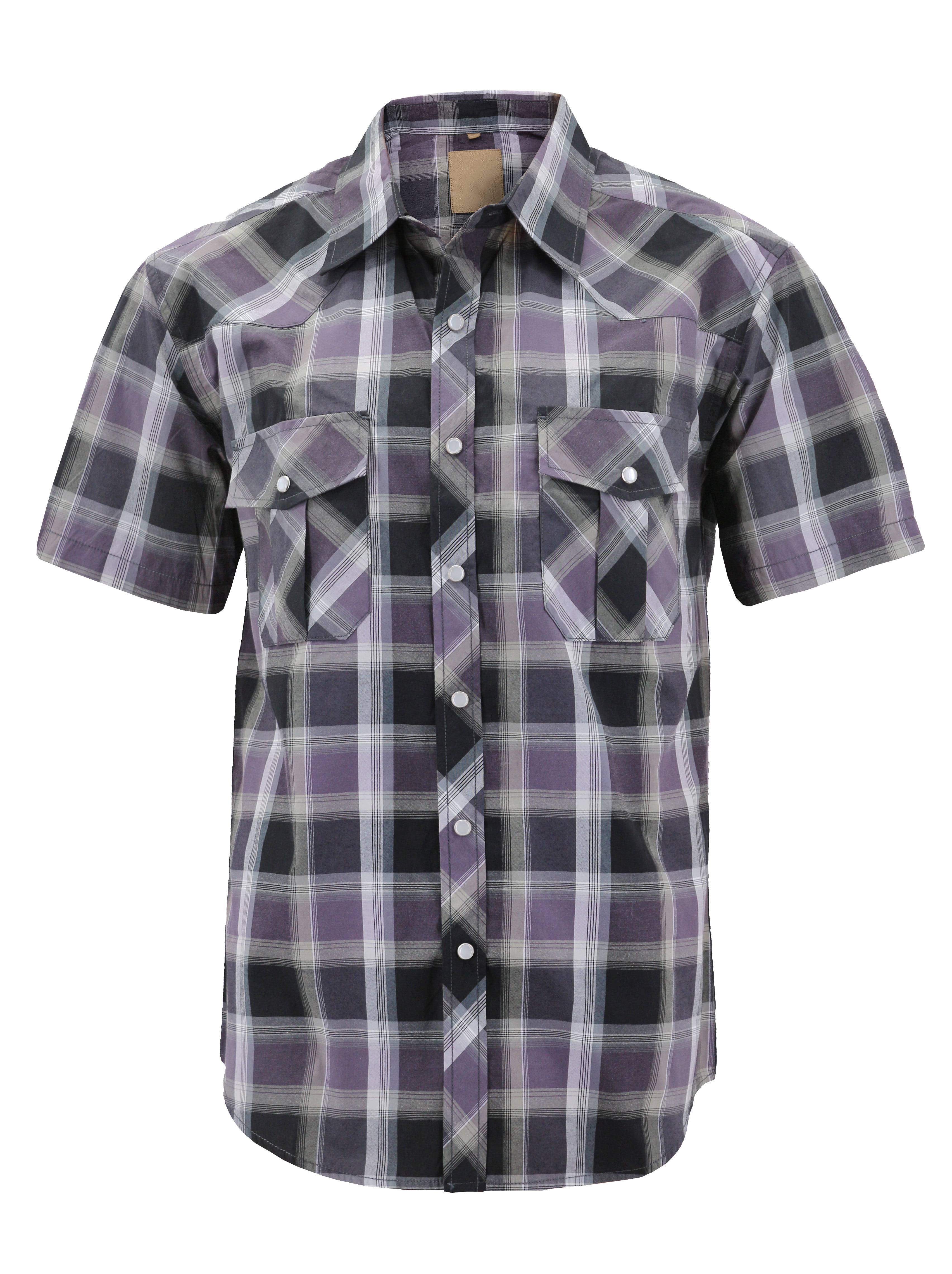 Mens Short Sleeve Western Shirts with Pearl Snap Button Up Casual Regular Fit Plaid Shirts 