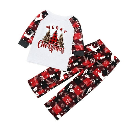 

Honeeladyy Parent-child Attire Christmas Suits Patchwork Plaid Printed Homewear Round Neck Long Sleeve Pajamas Two-piece Kids Sets Sales Online