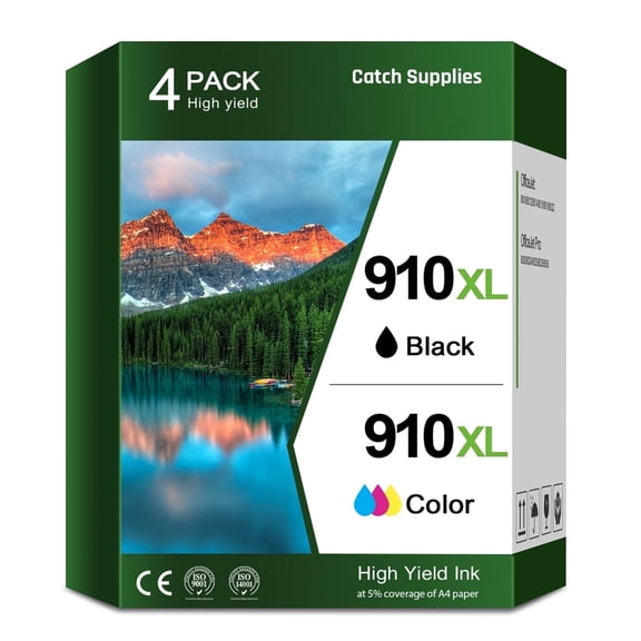 4-Pack 910XL Ink Cartridge Compatible for HP910XL 910 Combo High Capacity for OfficeJet Pro 8025 8028 8035 8020 8024 OfficeJet 8022 8010 8012 8014 8015 8018 Printer (Black Cyan Magenta Yellow)