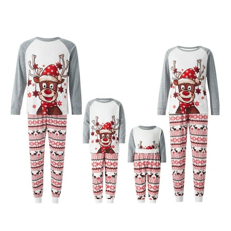 

JBEELATE Christmas Family Matching Pajamas PJs Set Reindeer Print Dad Mum Kids Xmas Sleepwear