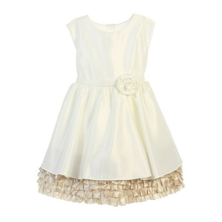 Sweet Kids Little Girls Ivory Champagne Rolled Flower Occasion Dress 2T-6
