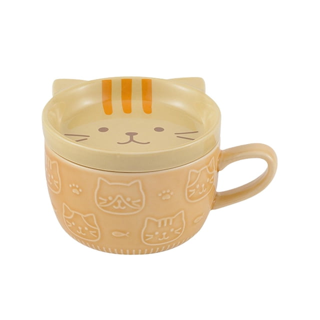 Taza de café de cerámica, taza de Arte Latte, taza de la mañana con tapa, taza de té de gatito, Taza de leche 3D para regalo de Espresso, escritorio C Macarena Taza de café de cerámica