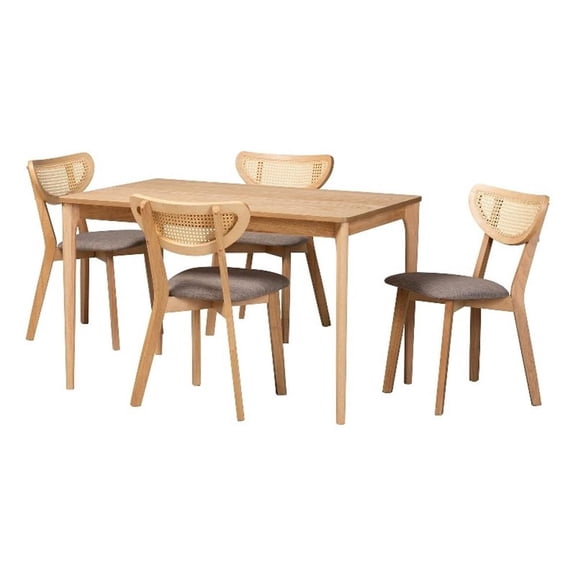 Baxton Studio Dannell Grey Fabric and Natural Oak Wood 5-Piece Dining Set