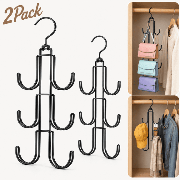 2Pack Purse Handbag Organizer for Closet,Handbag Hanger for Closet,Rotatable Purse Rack Space Saving Hanging Handbag organizer Closet Storage Hooks for Bags,Hats,Belt,Tie,Scarfs.