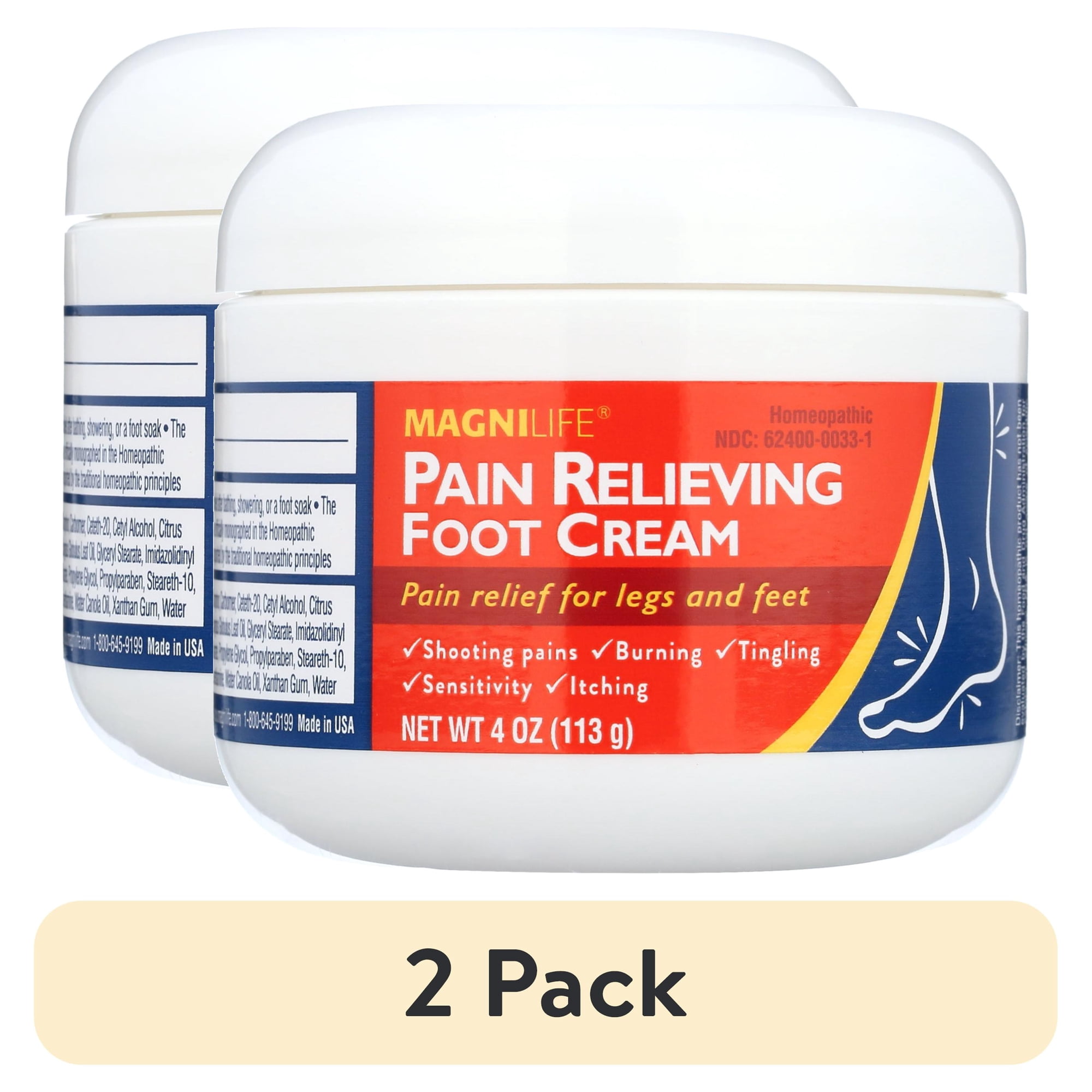 (2 pack) MagniLife Pain Relieving Foot Cream, Moisturizing Formula Relieves Pain, 4 oz.