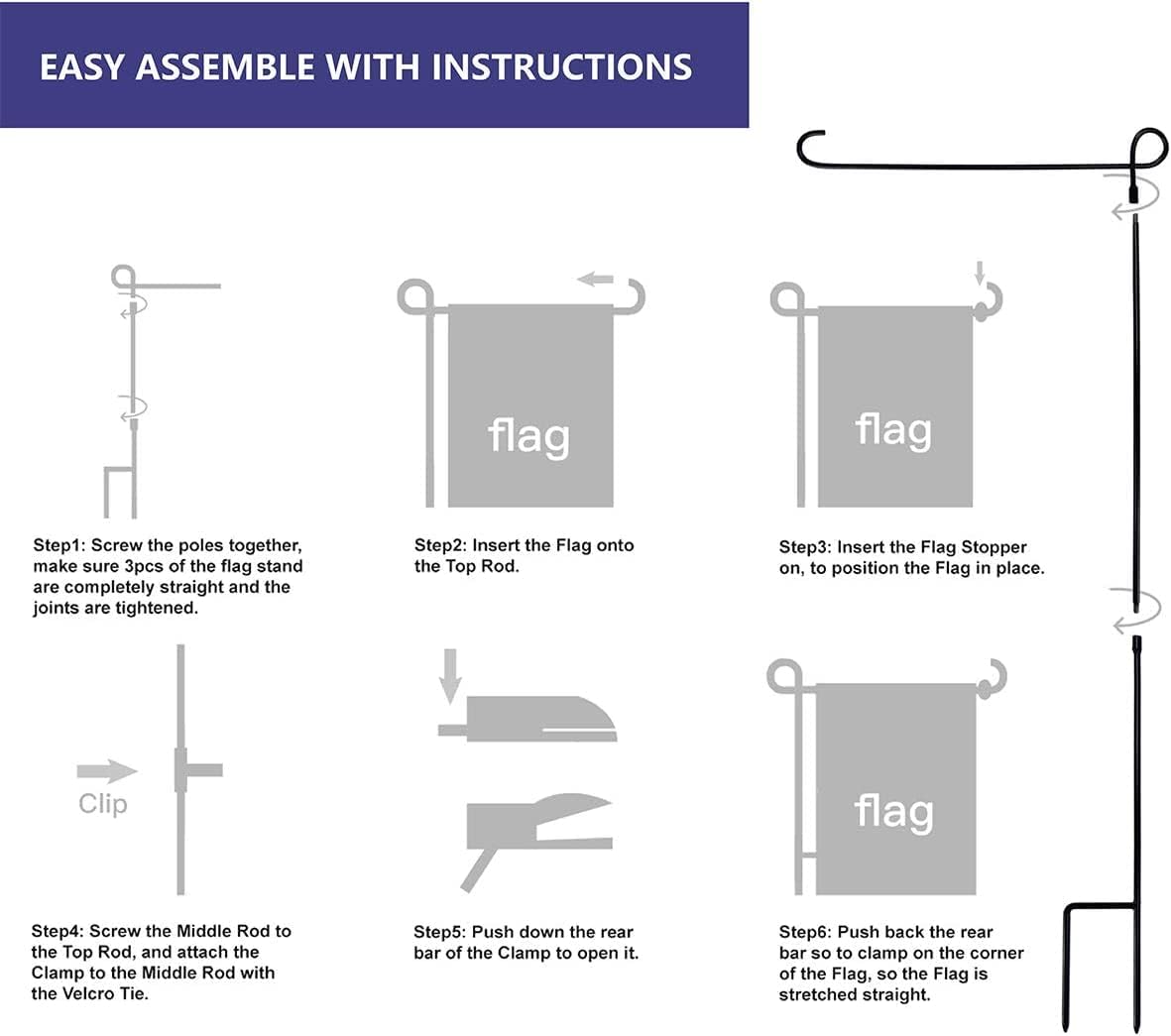 2PC Garden Flag Holder Stand, Premium Yard Flag Holder Weather-Proof Metal Powder-Coated Flagpole with Clip and Stopper for American Flag, Fall Garden Flag, Outdoor Garden Decor