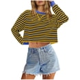 thumbnail image 3 of UVEASISHA Striped Crop Sweatshirt Women Fashion Colorblock Crewneck Pullover Short Tops Long Sleeve Casual Cute Sweatshirts No Hood 2025 Fall Clothes Prime Sales Today,Yellow,M, 3 of 8