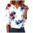 thumbnail image 6 of vigerkar 4th of July Shirts for Women Henley V Neck Button 3/4 Sleeve Tops Independence Day American Flag Patriotic T Shirts (White, L), 6 of 8