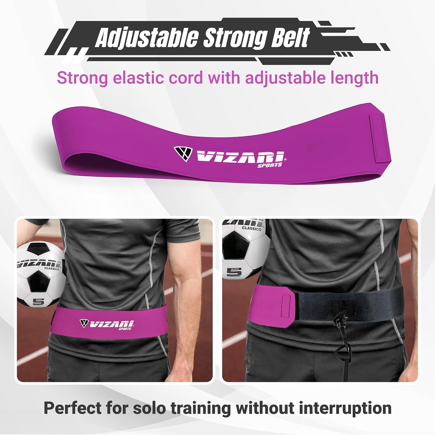 Vizari Soccer Trainer Belt - Solo Training for Youth & Adult - Soccer Kick Trainer for Ball Sizes 3, 4, 5 | Ideal for Volleyball, Rugby, Football (Ball Not Included) (Pink)