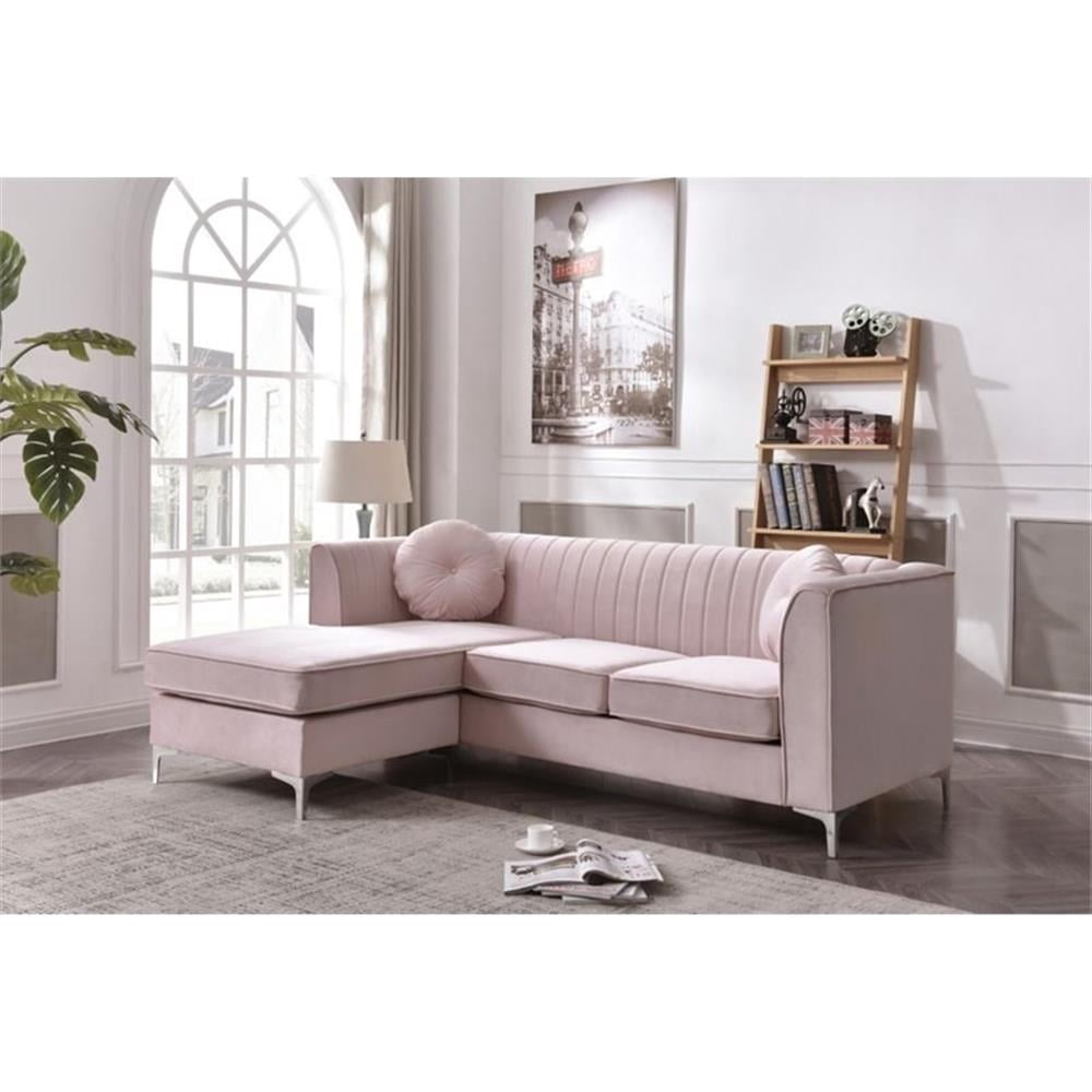 Glory Furniture Delray Velvet Sofa Chaise in Pink