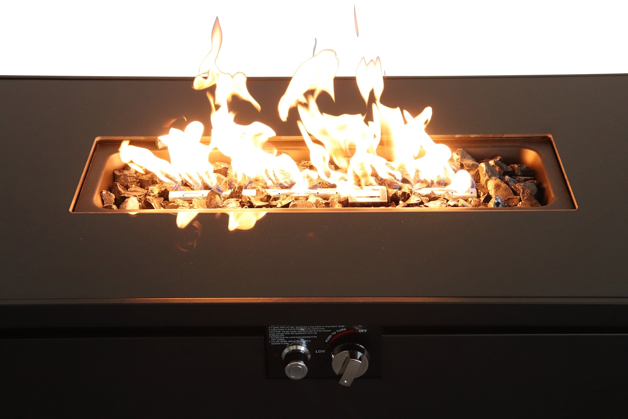 E-Western 43in Smoked Glass Metal Rectangle Fireplace in Black for Outdoor Heating