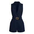 thumbnail image 3 of Telankuip Summer Dressy Sleeveless Jumpsuits for Women Trendy Deep V-Neck Wrap Design Short Jumpsuit with Belted Solid Color Collar High Waisted Slim Work and Daily Wear Outfits Navy L, 3 of 3