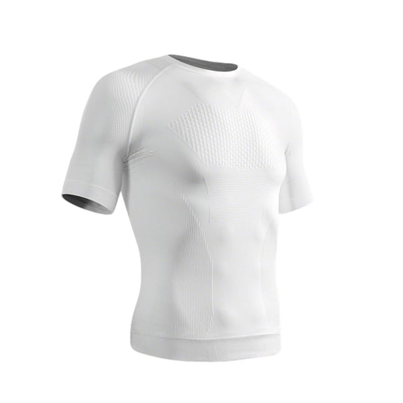 USNSM Mens Compression Athletic Shirt Short Sleeve Quick Dry Workout Top Breathable Seamless Sports Tee for Gym Fitness Running White L