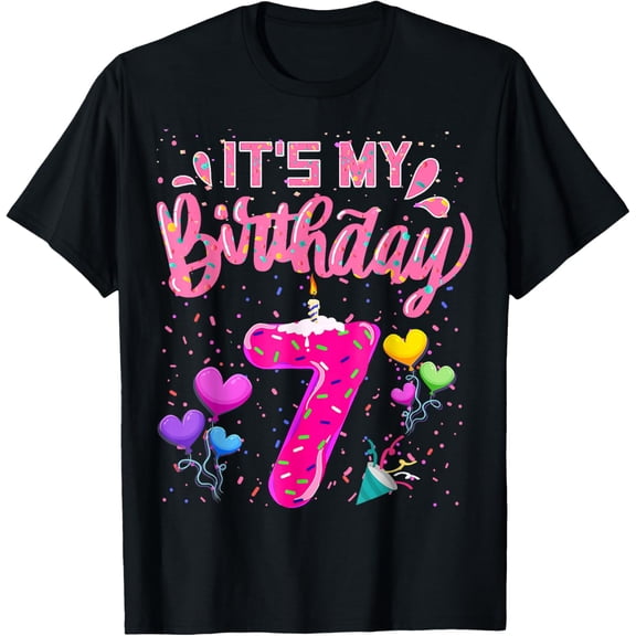 It's My 7th Birthday Doughnut Happy 7 Years Old Girl Kids T-Shirt