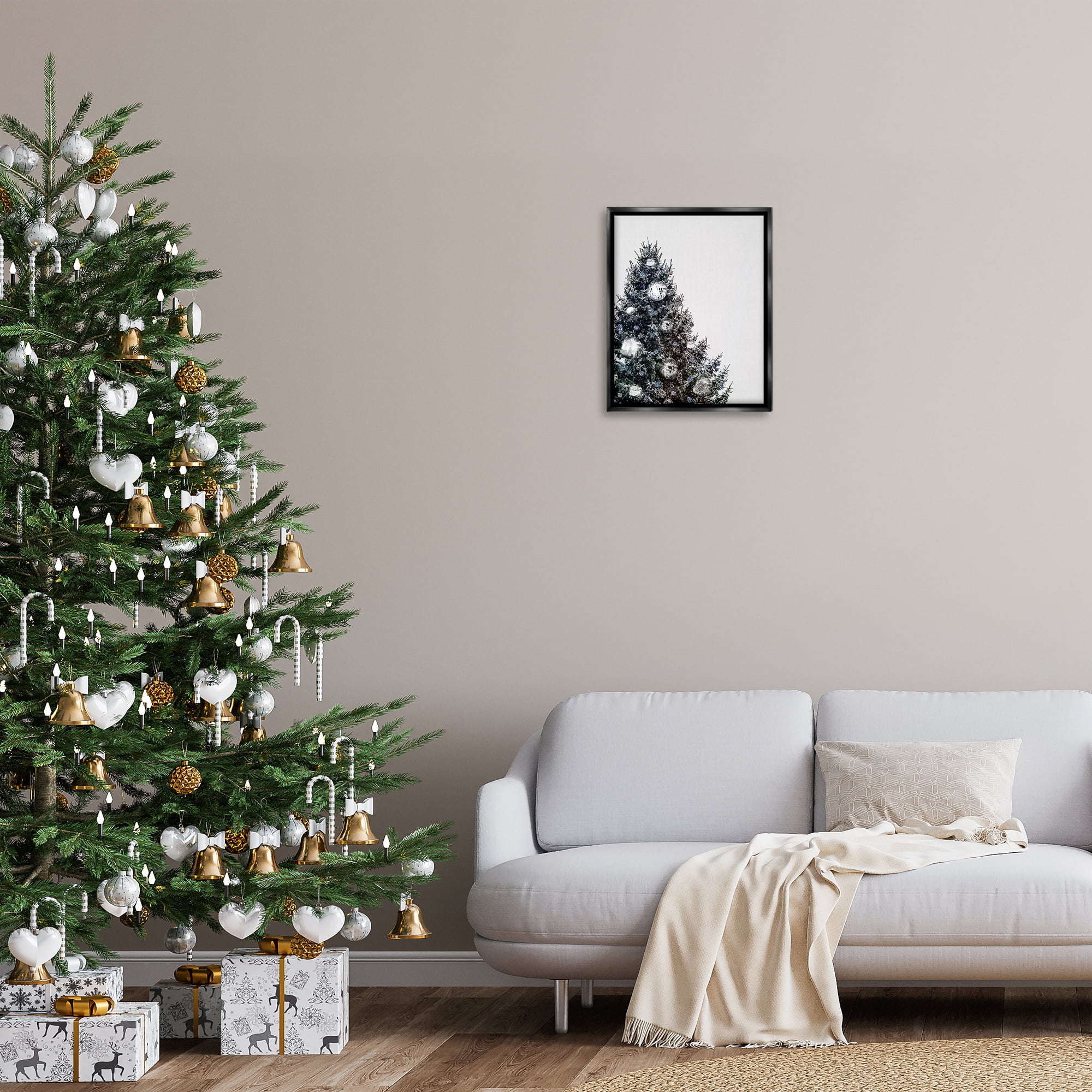 Stupell Industries Disco Ornaments on Tree Holiday Painting Black Floater Framed Art Print Wall Art, 17 x 21
