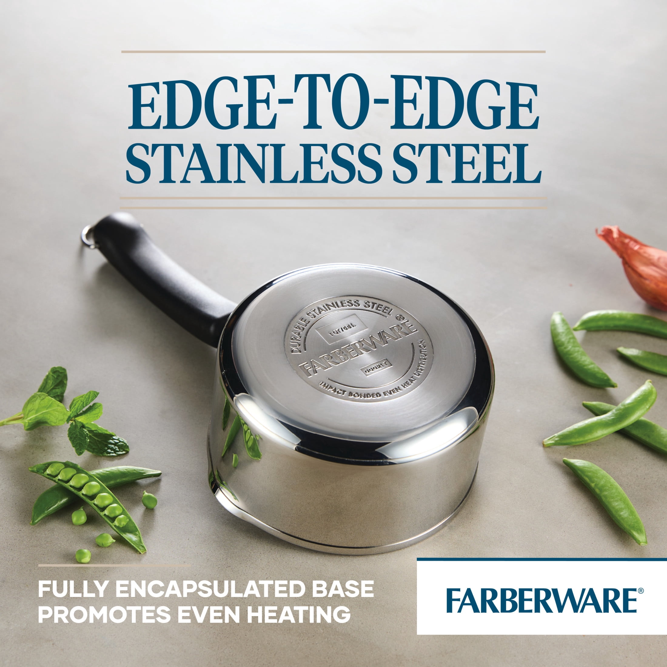 Farberware Brilliance 1 Quart Stainless Steel Saucepan with Pour Spout, Induction Compatible, Metal Utensil Safe, Dishwasher Safe