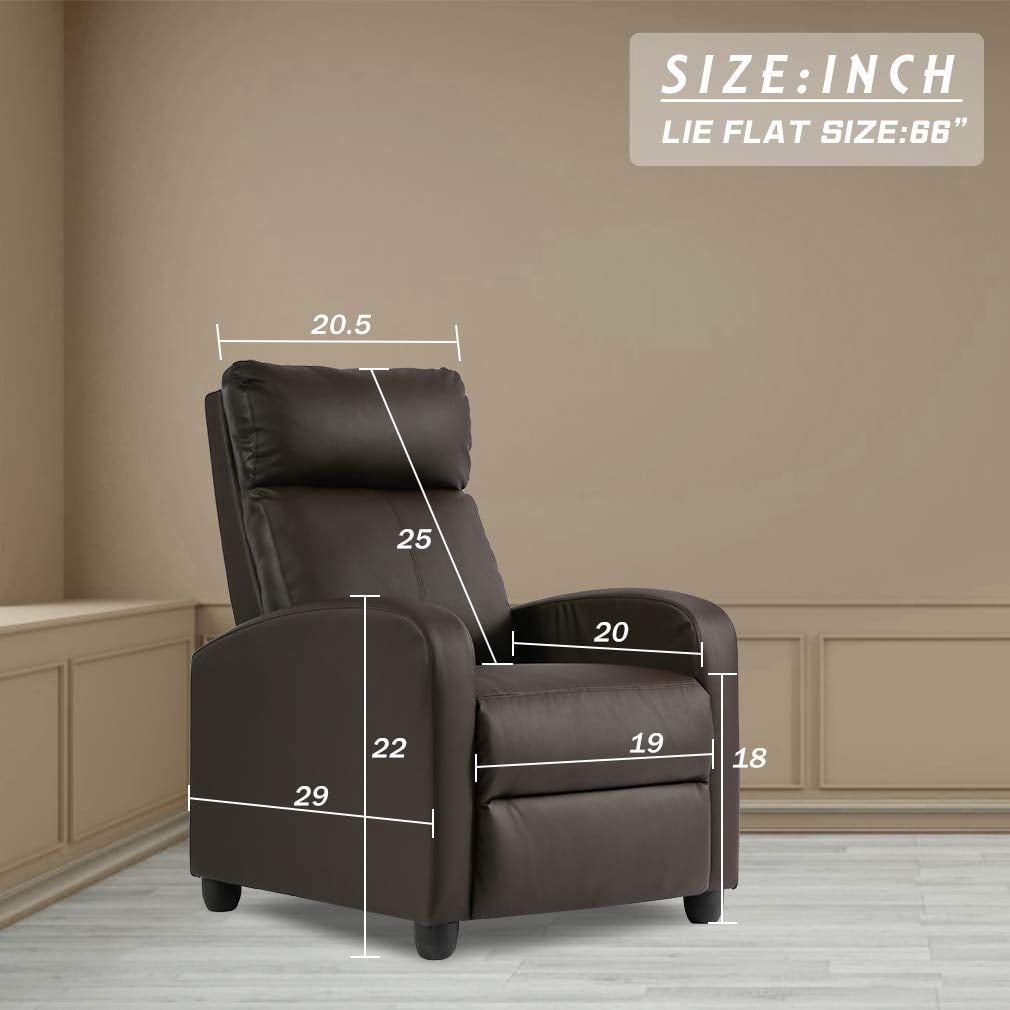 YRLLENSDAN Leather Recliner Chairs for Adults, Manual Push Back Recliner Chair, Massage Recliner Chair for Living Room, Single Sofa Chair Reclinable, Relaxing Home Theater Seating, Brown