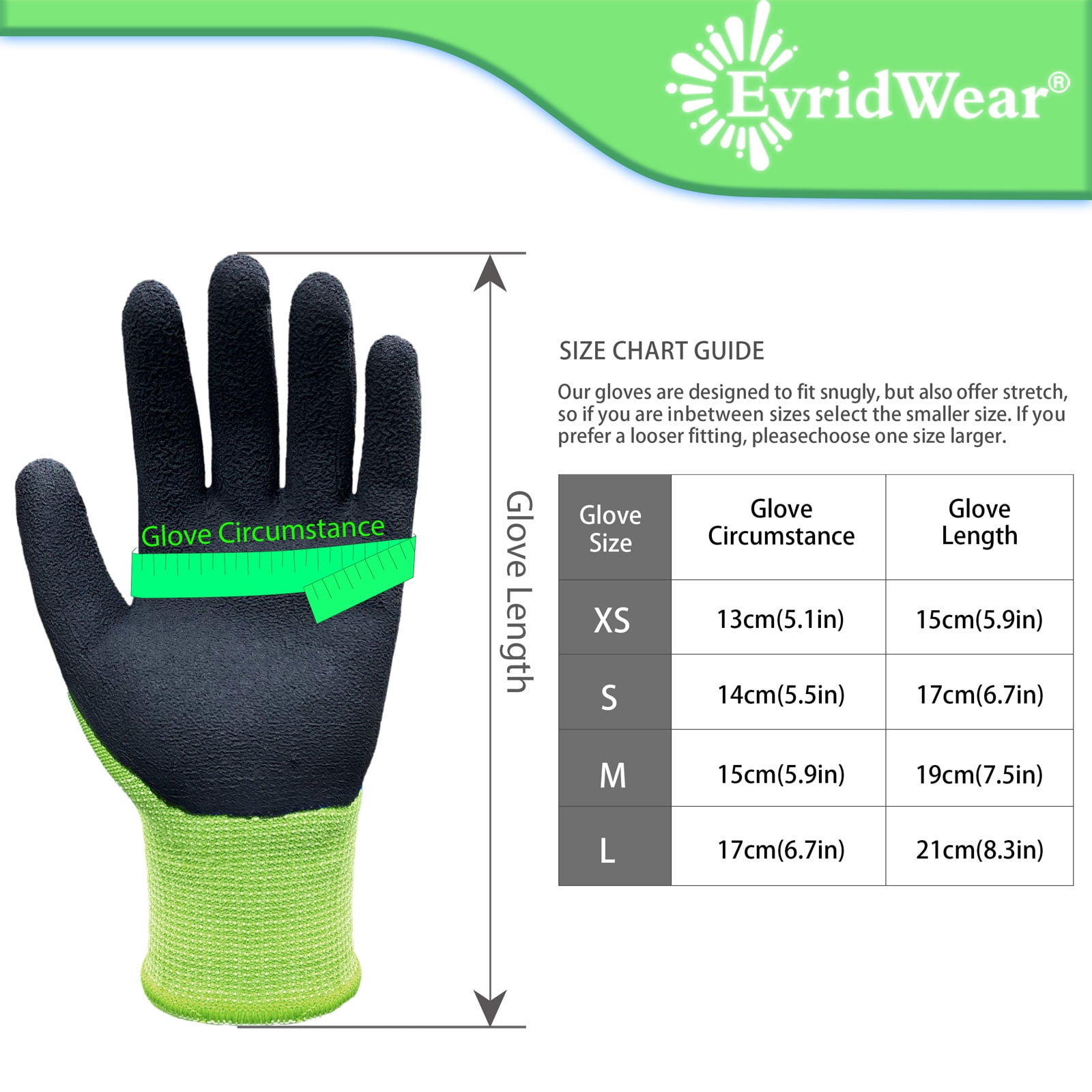 EvridWear Children Kids Gardening Latex Painting Work Gloves, Kid Garden Gloves, XS (3-5yr), Green