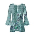 thumbnail image 5 of Floral Summer Tops for Women Tunic Tops V-neck 3/4 Lace Sleeve Pleated Button Casual Print Top, 5 of 5