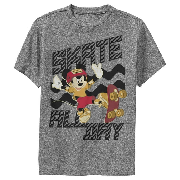 Boy's Mickey & Friends Mickey Mouse Skate All Day  Performance Graphic Tee Charcoal Heather Small