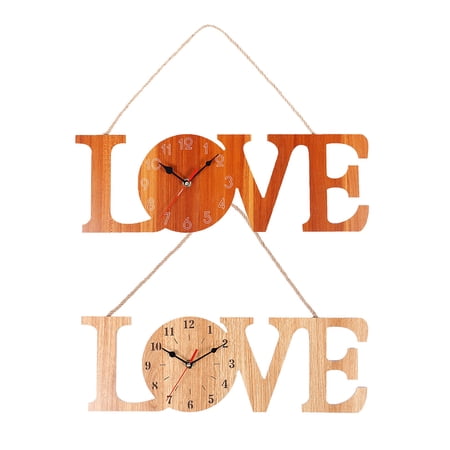 Niceauty Decorative Hanging Wooden Wall Clock with Hemp Rope for Bedroom and Kitchen