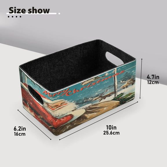BZSMCE Shelf Baskets Vintage Christmas Print Pattern Storage Cube Bins 10.1*6.3*4.7in Set of 2