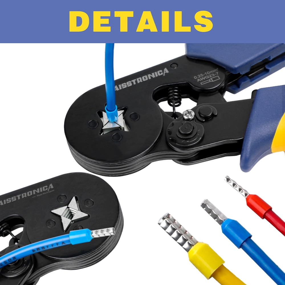 haisstronica Ferrule Crimping Tool Kit,Self-Adjusting Square Wire Crimper Plier for AWG23-7 with 1200PCS Red Copper Wire End Terminals,Sleeves Ferrule Ratchet Wire Crimping Tool-Ferrule Crimper Kit