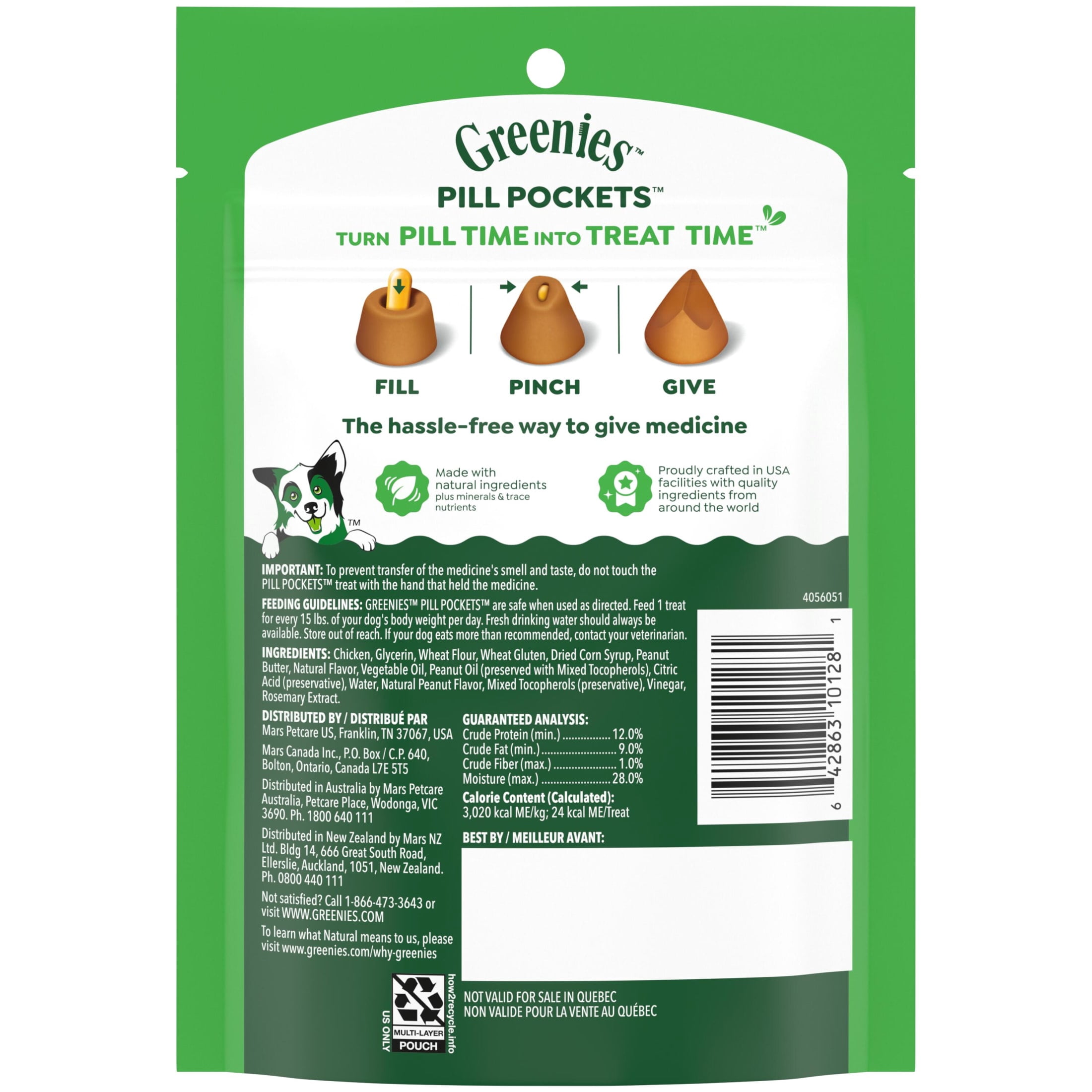 (3 pack) Greenies Pill Pockets Peanut Butter Flavor Dog Treats Large 7.9 oz Pouch