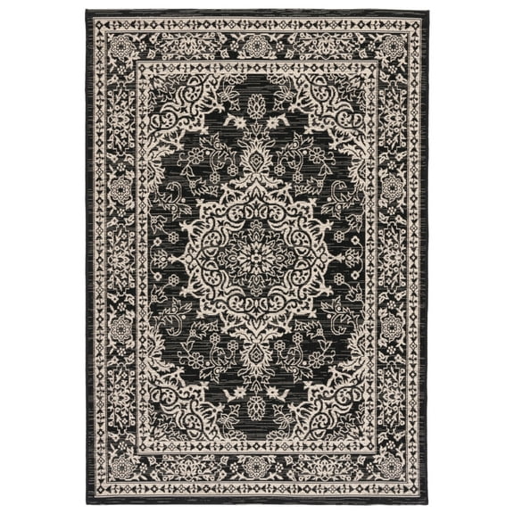 SAFAVIEH Courtyard Desi Medallion Indoor/Outdoor Area Rug, Black/Ivory, 5'3" x 7'7"
