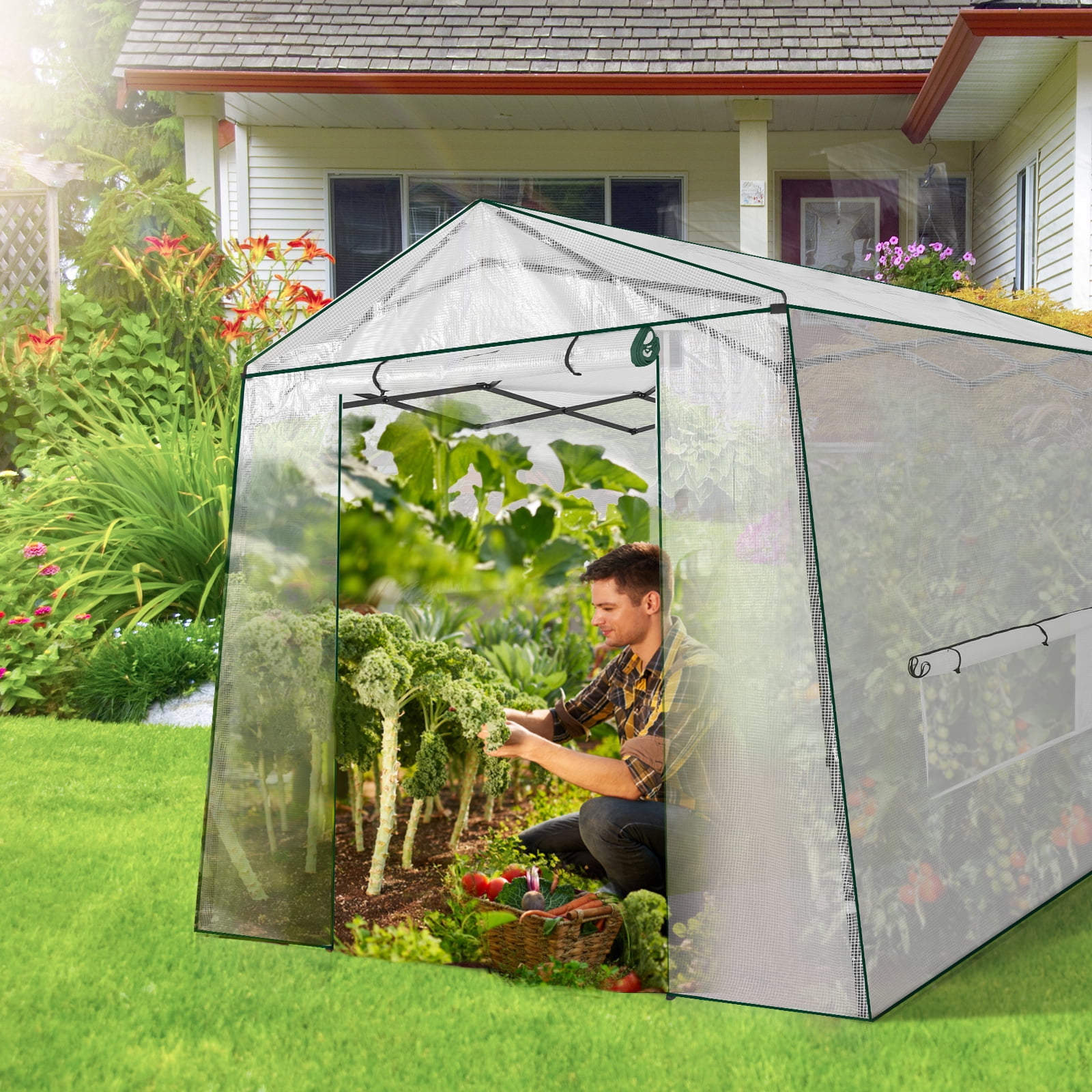 Meetleisure 6.9 FT x 8.5 FT x 7.2 FT Pop-up Outdoor PVC Greenhouse, White
