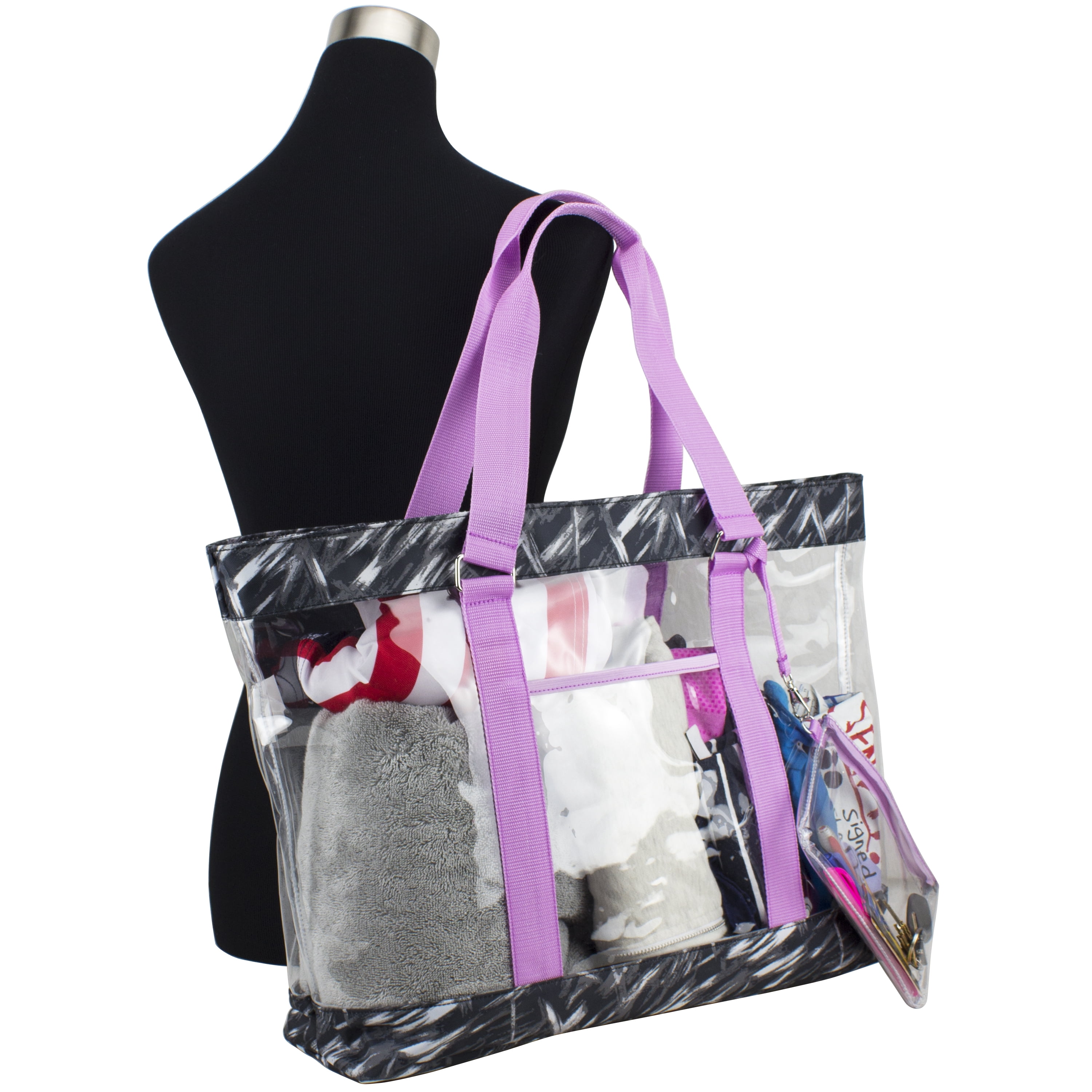 Eastsport Supreme Deluxe Clear Tote with Wristlet, Lavender Brushstrokes