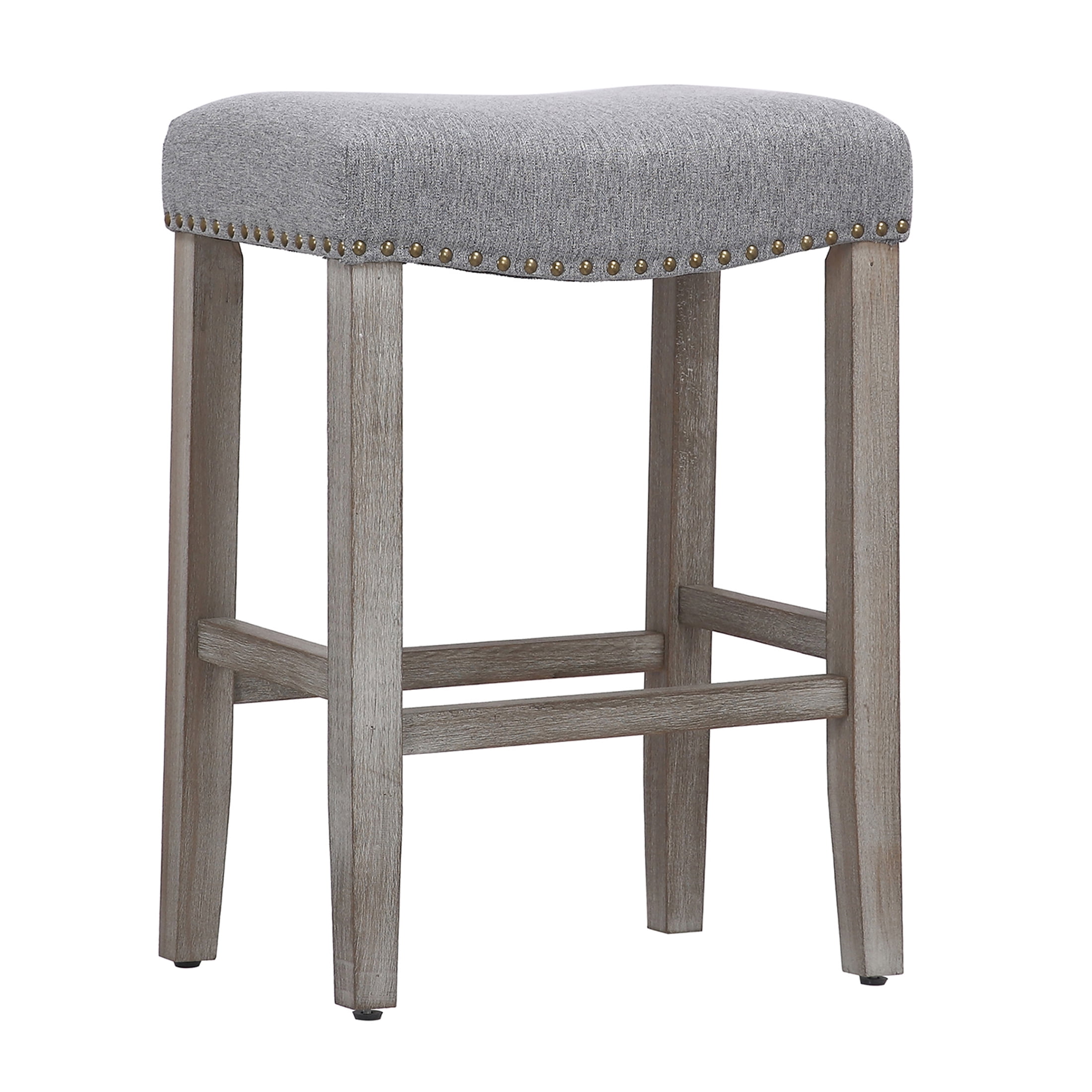 24" Inch Upholstered Saddle Seat Bar Stool (Set of 2), Antique Gray/Gray