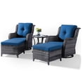 thumbnail image 3 of PARKWELL 5-Piece Outdoor Conversation Sets,Wicker Swivel Gliders with Ottomans,Side Table,Patio Seating Furniture with Blue Cushions,Gray Wicker, 3 of 9
