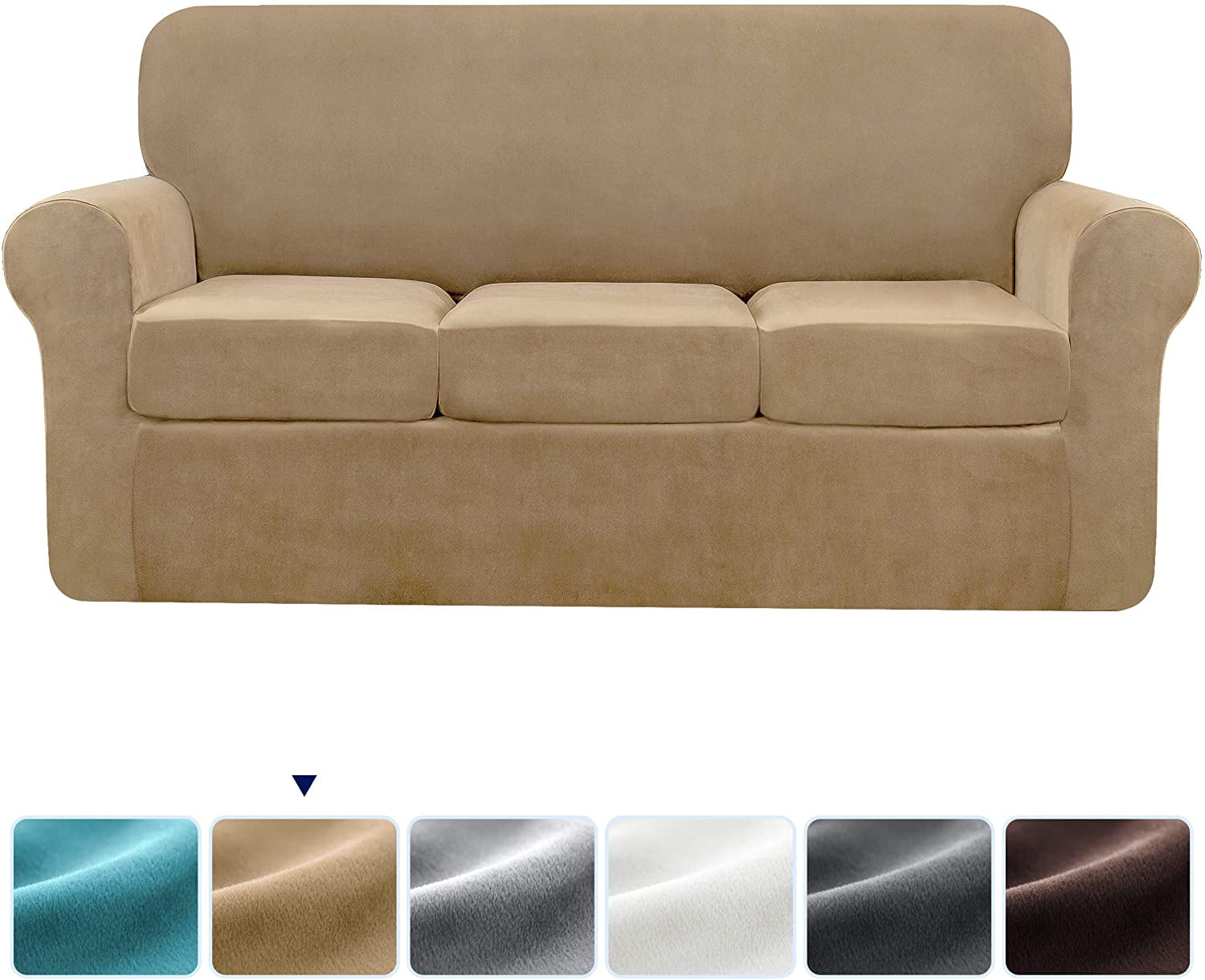 Subrtex 4 Pieces Velvet High Stretch Washable Individual Cushion Sofa