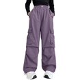 thumbnail image 5 of Girls Cargo Pants Elastic Waistband Relaxed Fit Hop Wide Leg with Multipule Pocket for Season Clothes Fall-Purple,9-10 Years, 5 of 5