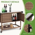 thumbnail image 4 of HOMEFUN Outdoor Grill Cart Kitchen Island with Storage Stainless Steel Top BBQ Prep Station Wicker Serving Bar Table with Hooks Wheels Backyard and Patio, Brown, 4 of 13