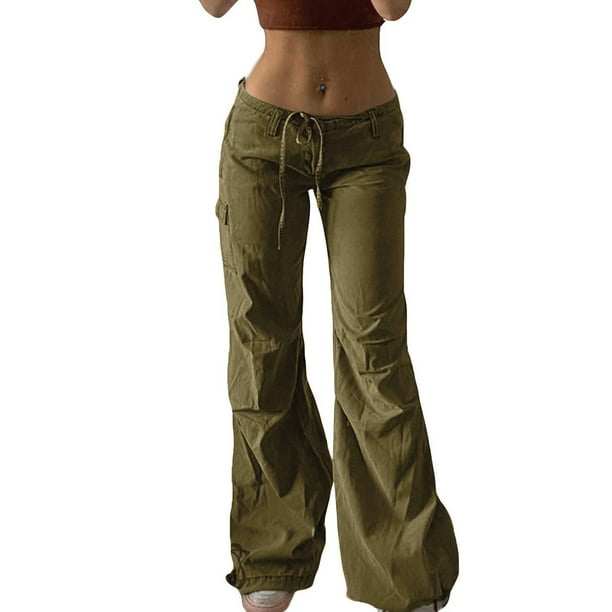 Women's Cargo Pants Solid Color High Waist Overalls Pants With
