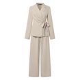 thumbnail image 5 of HAYIMI Womens Long Sleeve Summer Outfits Sets Lapel Jacket Wide Leg Pants Business Work Two Piece Solid Color Versatile Clothes Sets, 5 of 8