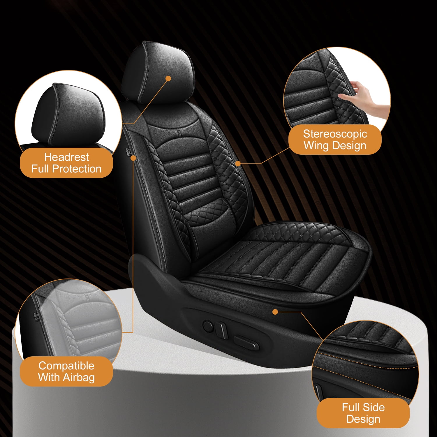 Car Seat Cover Custom Fit for Honda Crosstour 2012-2015 Waterproof Faux Leather Car Seat Protector,Comfortable Universal Car Seat Covers Accessories Black,Front Set(2 Seats)
