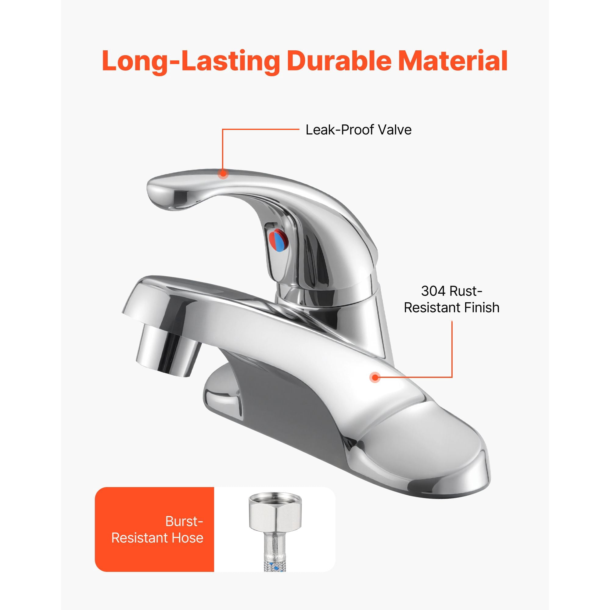 Single Handle Kitchen Faucet, 304 Stainless Steel with Braided Hose, Press-Down Drain, Dual-Function Knob, Compact Design for Bar RV Sink