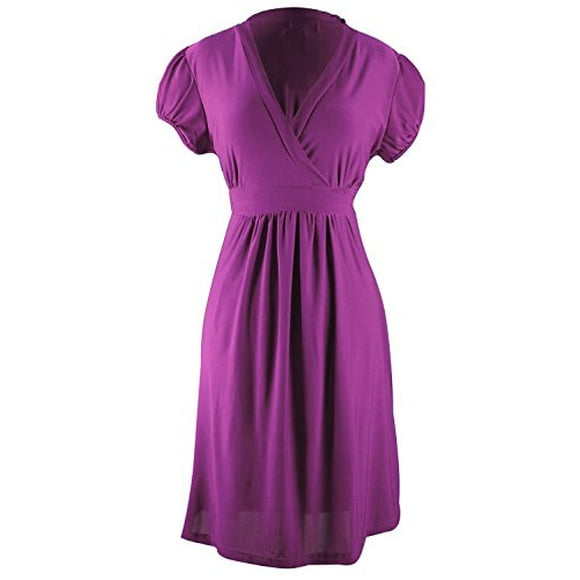 Peach Couture Solid Retro Skater Babydoll V Neck Cap Sleeve Short Mini Dress Fuchsia M