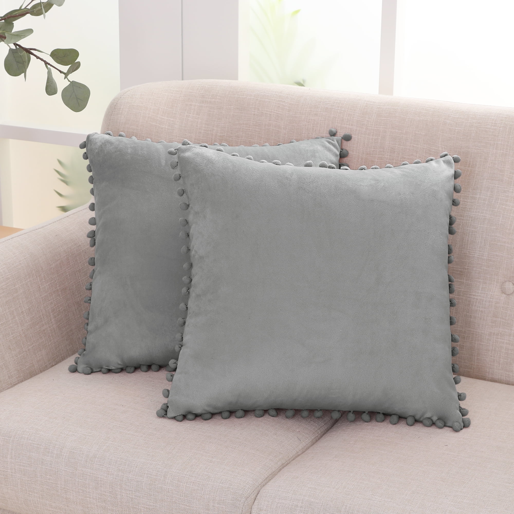 Home Brilliant 22x22 Pillow Cover Set of 2 Throw Pillows for Couch Striped  Velvet Large Cushion Covers for Chair, 55x55 cm, 22 x 22 Inch, Cream Cheese
