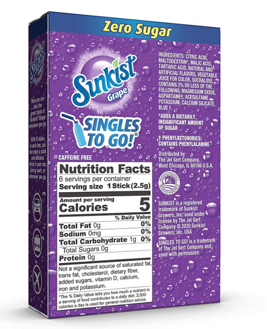 Sunkist Soda Singles To Go Drink Mix, 0.53 OZ, 6 CT (Grape, Pack - 12)