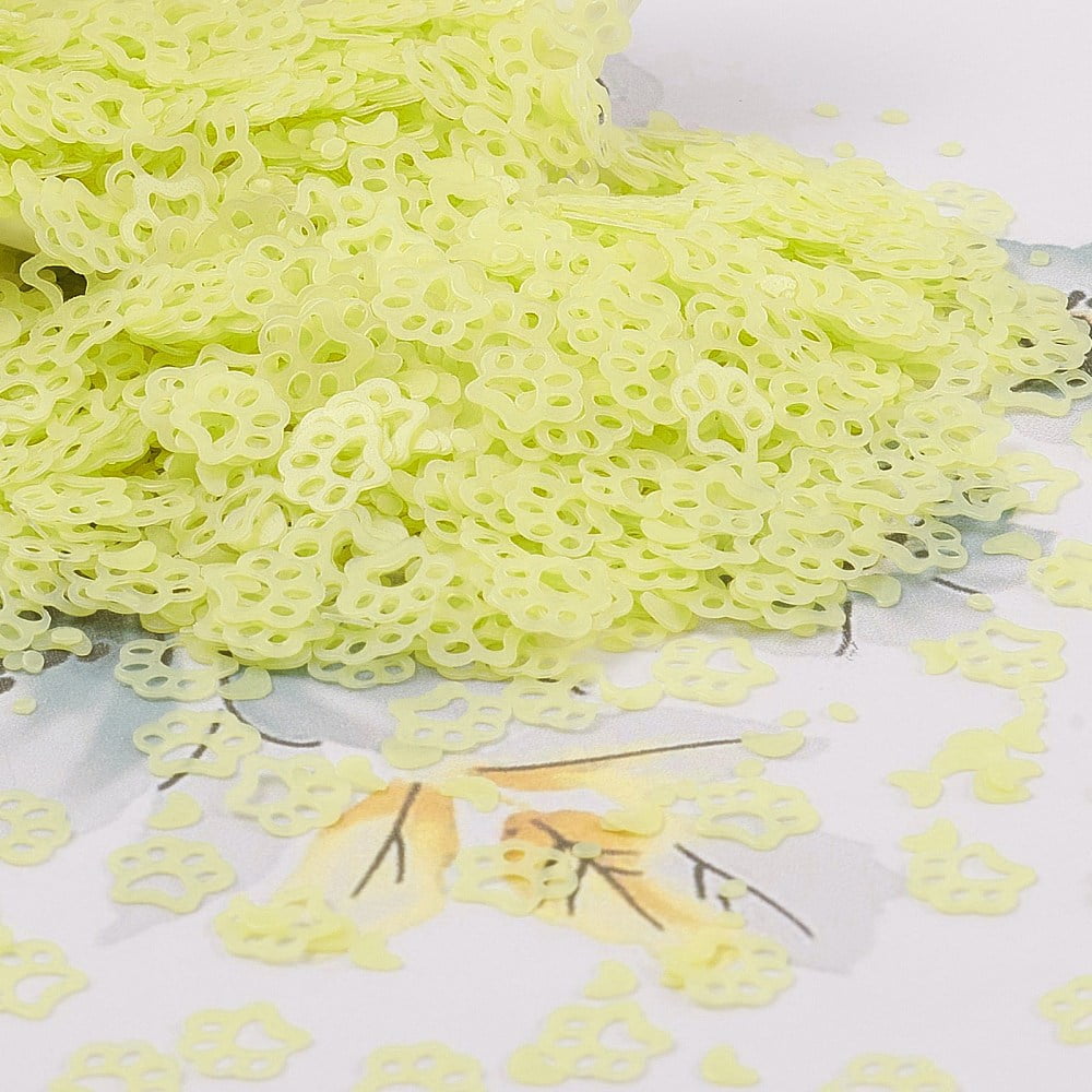 Plastic Sequin Beads Matte style Sewing Craft Decorations Cat's Paw Print Green Yellow 6x7x0.3mm Plastic