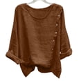 thumbnail image 5 of Paiwinds Women's Solid Color Linen Button Down Top Casual Long Sleeve Shirt with Side Pockets and Scoop Neck Lightweight Loose Blouse for Summer, 5 of 8
