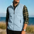 thumbnail image 2 of Men's Solid Color Sleeveless Vest Jacket Nylon Spandex Stand Up Collar Full Zip Cardigan With Multiple Pockets Lightweight Outerwear Casual Daily Travel | Zenithor,Light Blue 6XL, 2 of 9