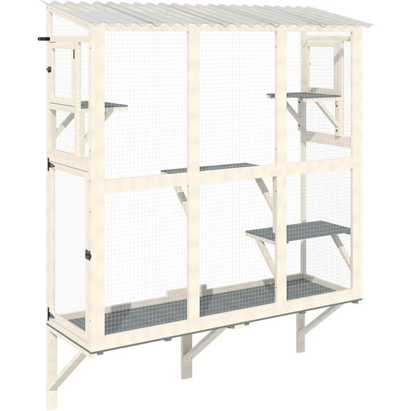 Cat Catio, Window Perch for Multiple Indoor Cats, Comfortable Wooden Window Box, All-Weather Use, Wooden Window Hammock for Safely Enjoying The Outdoor Sights Scents and Sounds