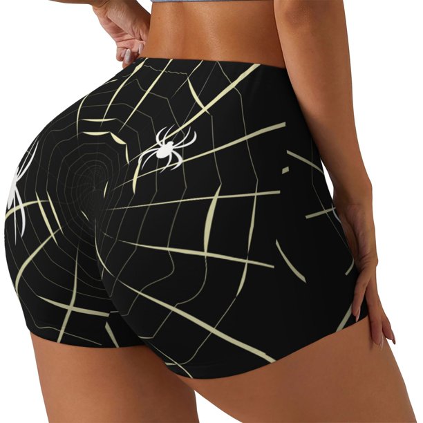 Fotbe Spiders On The Web Shorts Sin Costuras – Shorts Deportivos de Cintura Alta para Mujer, Elásticos para Gimnasio, Yoga, Running o Ciclismo-Small