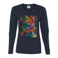 thumbnail image 3 of Colorful Cat Portrait | Cat Lover Owner | Dean Russo Art Animal Lover Womens Long Sleeve T-Shirt, Navy, L, 3 of 5