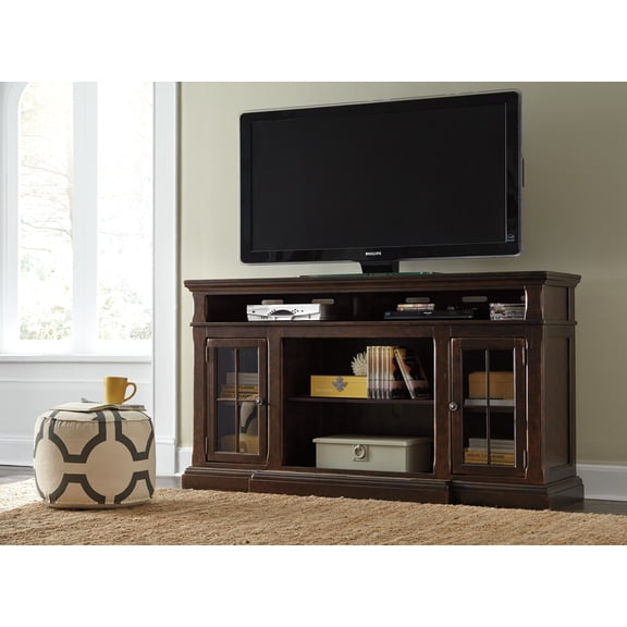 Ashley Roddinton 74" TV Stand with Marble Inset Base in Dark Brown